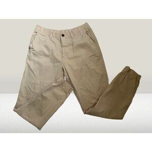 Bearbottom Mens Joggers Beige Pockets Stretch Flat Front Khaki Pants- Large/T